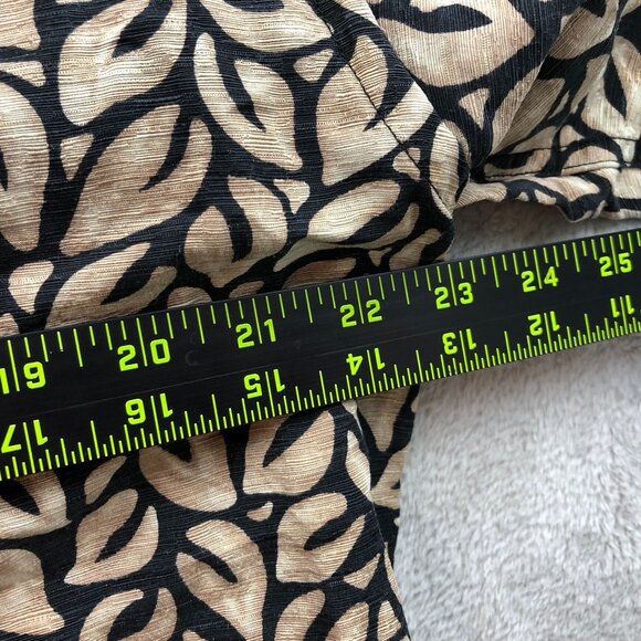 Perry Ellis Men Shirt Large Short Sleeve Silk Linen Button Up Leaf Print Tan Y2K - Picture 5 of 11